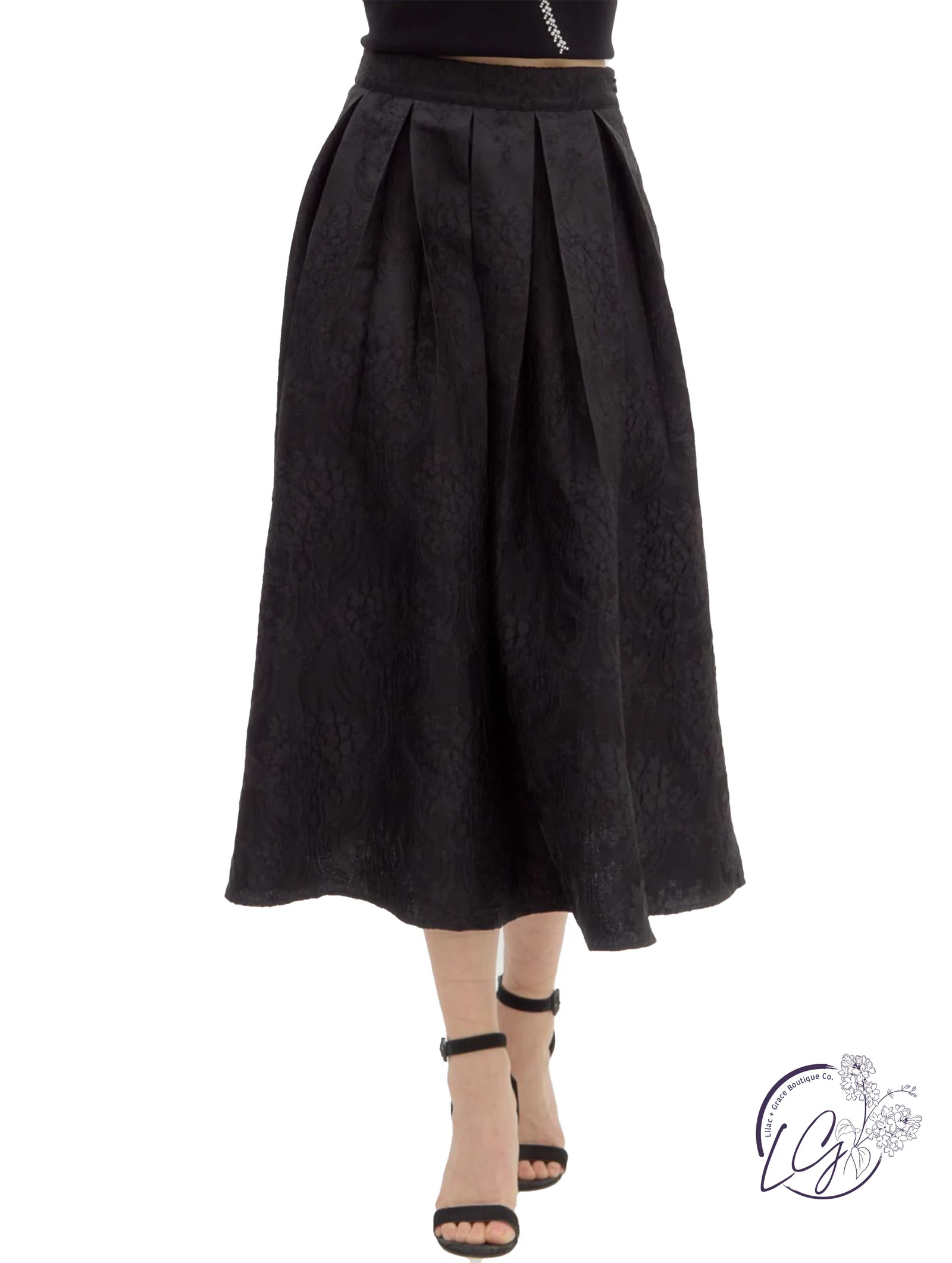 Jacquard Pleated Midi Skirt B2303 Jacquard Pleated Midi Skirt B2303