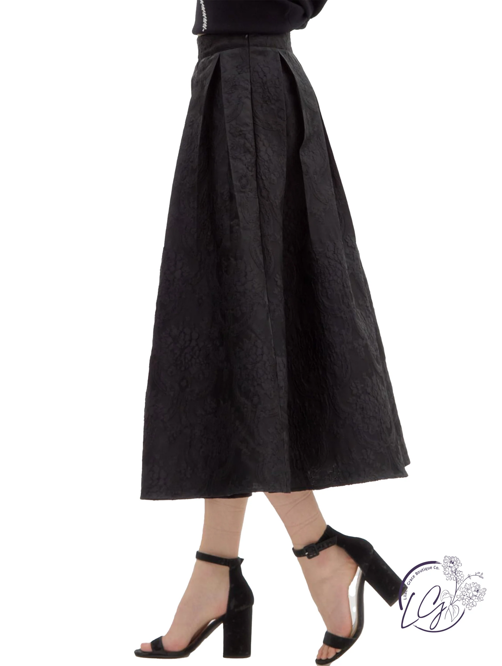 Jacquard Pleated Midi Skirt B2303 Jacquard Pleated Midi Skirt B2303