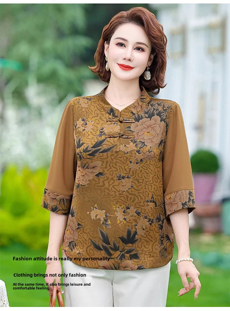 Chinese-style Women Loose Fit Summer Stylish Top S4965255 3XL Chinese-style Women Loose Fit Summer Stylish Top S4965255 3XL