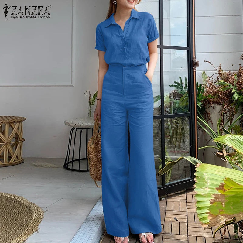 Women's Summer Short Sleeve Shirt Loose Wide Leg Pants 993032 2XL Women's Summer Short Sleeve Shirt Loose Wide Leg Pants 993032 2XL