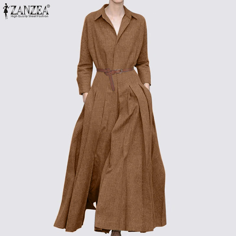 Women's Casual Long Sleeve Lapel Long Dress 43578 3XL Women's Casual Long Sleeve Lapel Long Dress 43578 3XL