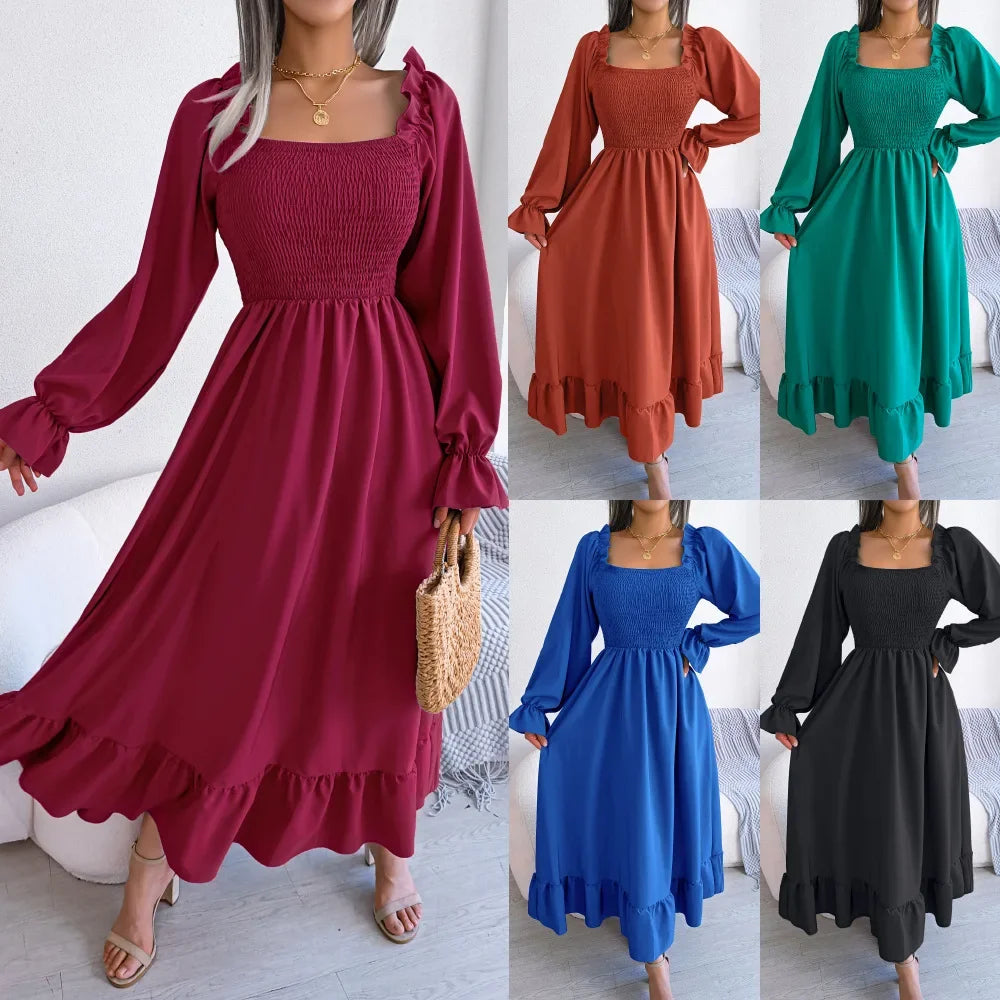 Womens Casual Square Neck Flare Sleeve Maxi Skirt Long Dress 83260 M Womens Casual Square Neck Flare Sleeve Maxi Skirt Long Dress 83260 M