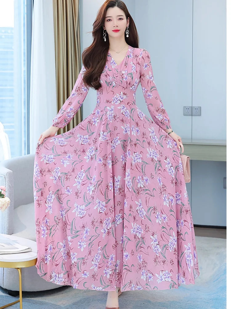 Korean Chiffon Long-Sleeved Large Swing Light Thin Breathable Lady Mid-Length Skirt L 488673 Korean Chiffon Long-Sleeved Large Swing Light Thin Breathable Lady Mid-Length Skirt L 488673