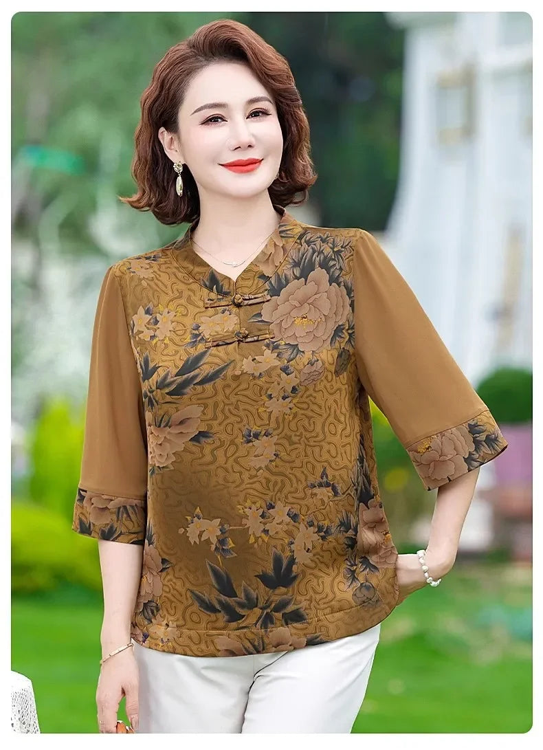 Chinese-style  Women Loose Fit Summer Stylish Top S4965255 3XL - TUZZUT Qatar Online Shopping