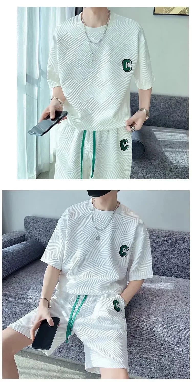 Men's Summer Round Neck Short Sleeves Two-piece Suit S5010560 L Men's Summer Round Neck Short Sleeves Two-piece Suit S5010560 L