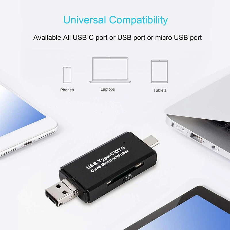 SD Card Reader USB C Card Reader 3 In 1 USB 2.0 TF/Mirco SD Smart Memory Card Reader Type C OTG Flash Drive Cardreader Adapter S3105789