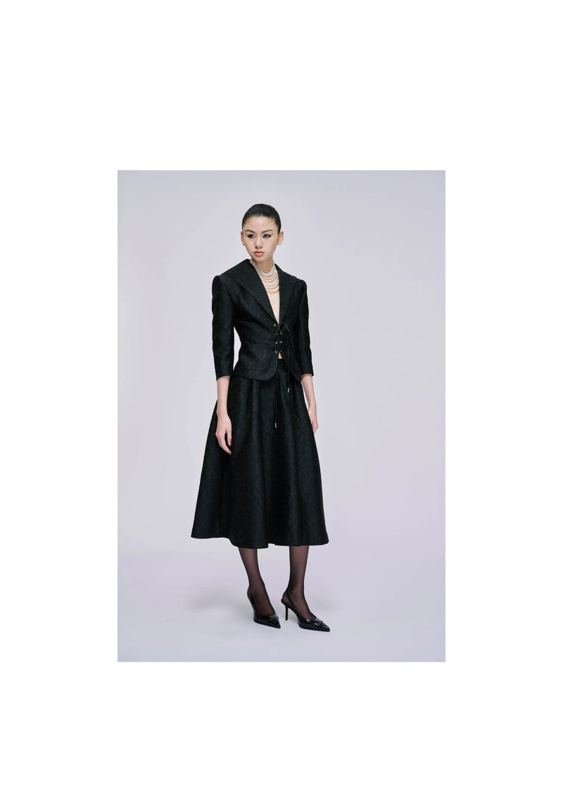 Jacquard Pleated Midi Skirt B2303