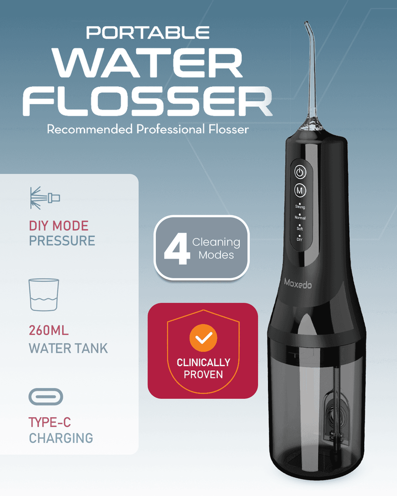 Moxedo Water Flosser for Teeth Cleaning 260ML, USB-C Rechargeable IPX7 Waterproof MX-WF003 - TUZZUT Qatar Online Shopping