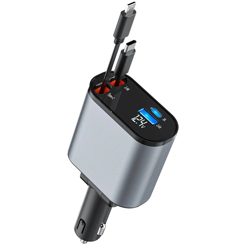 4 in 1 Retractable Fast Car Phone Charger 120W (Type-C, iOS, USB-C & USB interface) 4 in 1 Retractable Fast Car Phone Charger 120W (Type-C, iOS, USB-C & USB interface)