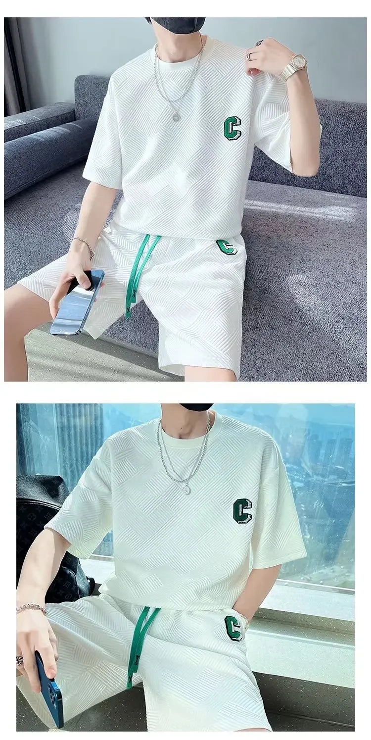 Men's Summer Round Neck Short Sleeves Two-piece Suit S5010560 L Men's Summer Round Neck Short Sleeves Two-piece Suit S5010560 L