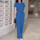 Women's Summer Short Sleeve Shirt Loose Wide Leg Pants 993032 2XL - TUZZUT Qatar Online Shopping