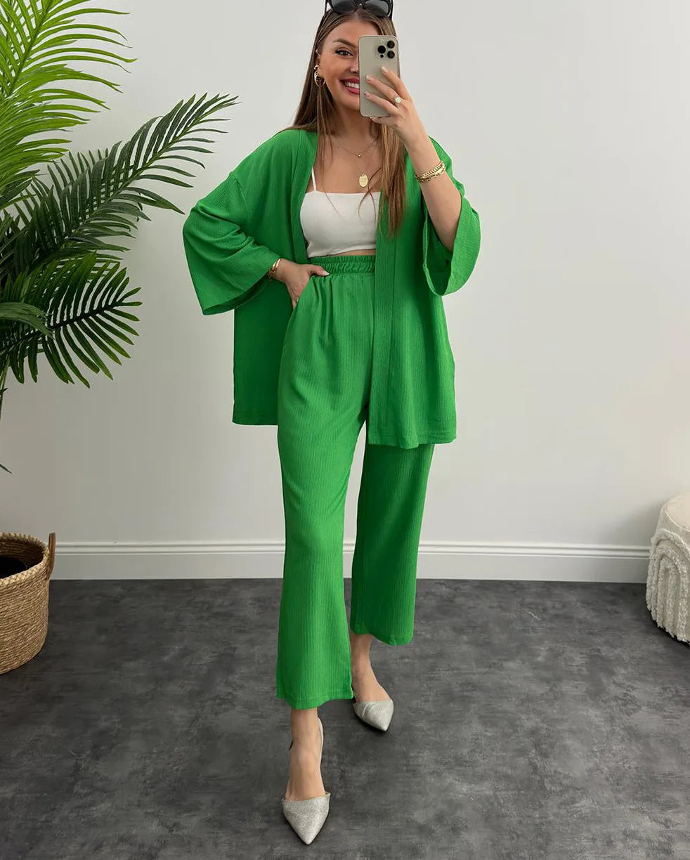 Solid Color Cotton Linen Loose Casual 2 Pcs Cardigan Top And Pants Set TS42 Solid Color Cotton Linen Loose Casual 2 Pcs Cardigan Top And Pants Set TS42