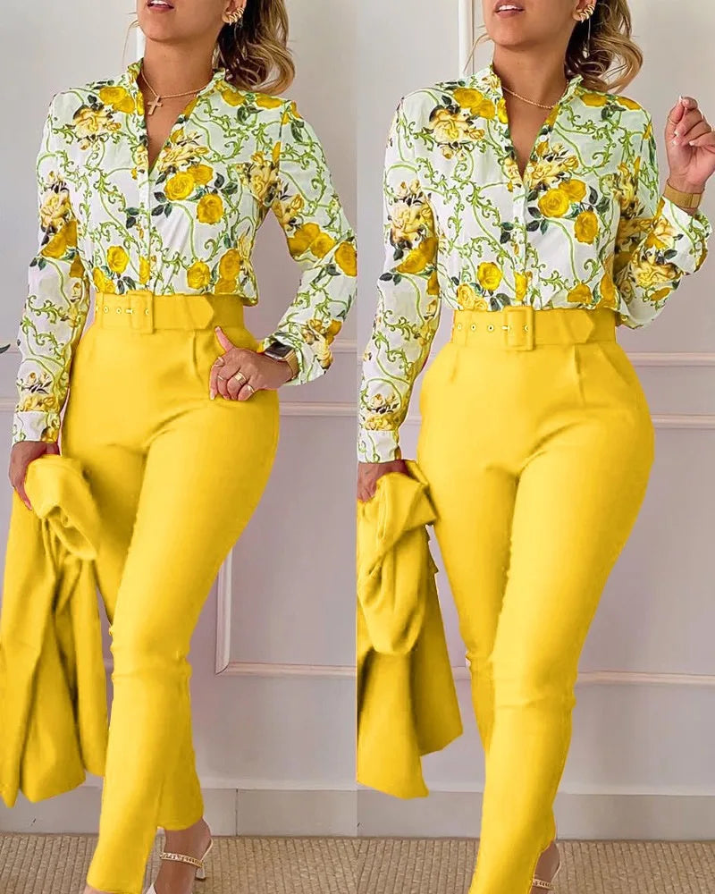 Women's New Printed Lotus Leaf Sleeveless Shirt Suit 42023 S Women's New Printed Lotus Leaf Sleeveless Shirt Suit 42023 S
