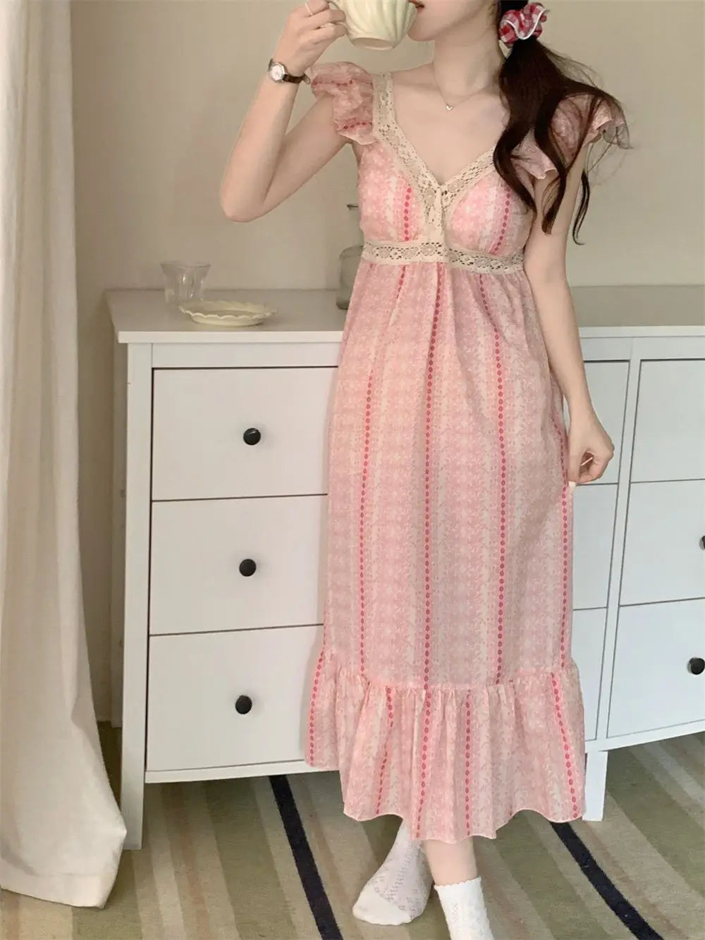 Woman Fly Sleeves Korean Nightwear Night Dress 589192 M Woman Fly Sleeves Korean Nightwear Night Dress 589192 M