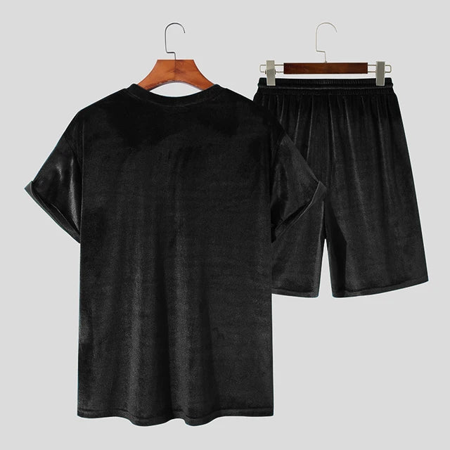 Mens 2PCS Short Sleeve  Casual T Shirt Tops Shorts Sets  S4422837 - TUZZUT Qatar Online Shopping