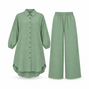 Women’s Sage Green Long Shirt & Wide-Leg Pants Set 50278