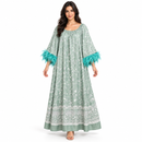 Mint Green Botanical Kaftan with Turquoise Feather Cuffs YD42