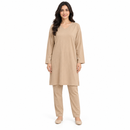 Sand Beige V-Neck Tunic & Trouser Set 19629