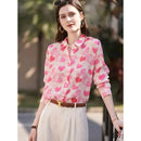 Women Stylish Love Print Turn Down Collar Button Shirts S5039565 S - TUZZUT Qatar Online Shopping