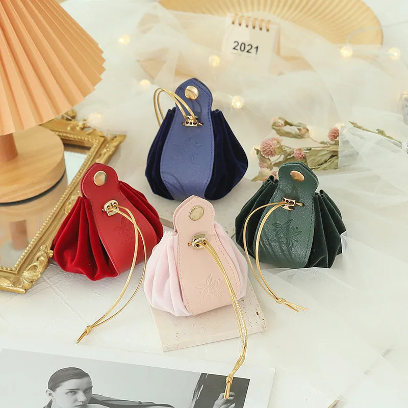 4 Pcs PU Leather and Velvet Gift Bags with Drawstrings - Wedding Candy Pouch bags 4 Pcs PU Leather and Velvet Gift Bags with Drawstrings - Wedding Candy Pouch bags