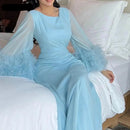 Womens Long-Sleeved Silk Dress With Fishtail Mermaid Party Dress 070632329 - TUZZUT Qatar Online Shopping