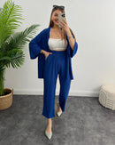 Solid Color Cotton Linen Loose Casual 2 Pcs Cardigan Top And Pants Set TS42 - Tuzzut.com Qatar Online Shopping