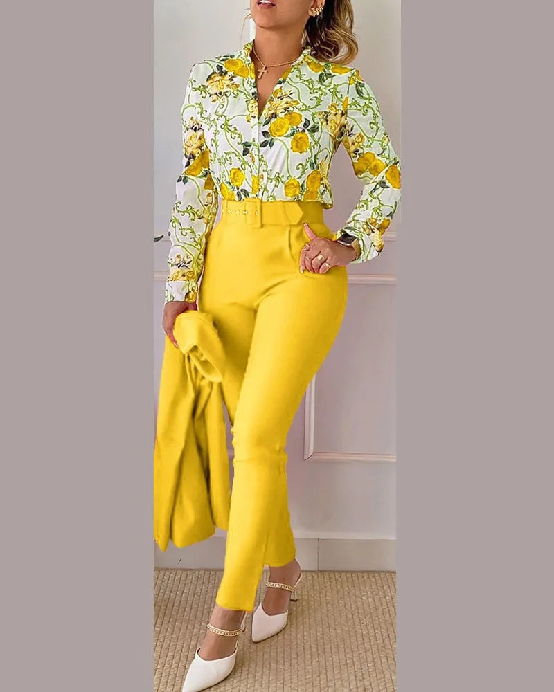 Women's New Printed Lotus Leaf Sleeveless Shirt Suit 42023 S Women's New Printed Lotus Leaf Sleeveless Shirt Suit 42023 S