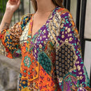 Women V Neck Puff Sleeve Swing Retro Loose Dress B-119859 L - TUZZUT Qatar Online Shopping