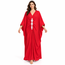 Women’s Red Draped Kaftan Maxi Dress with White Floral Appliqué 16387