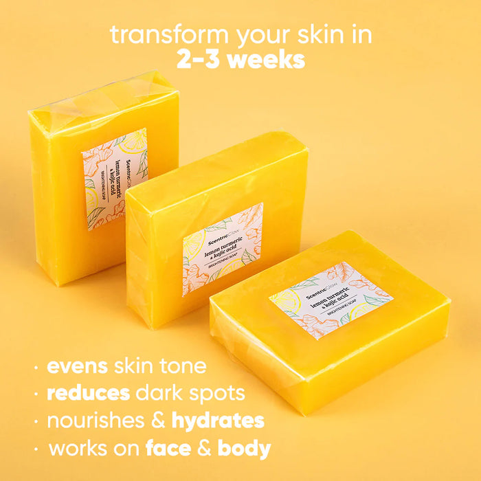 Scentric Glow Lemon Turmeric & Kojic Acid Brightening Soap 100g - TUZZUT Qatar Online Shopping