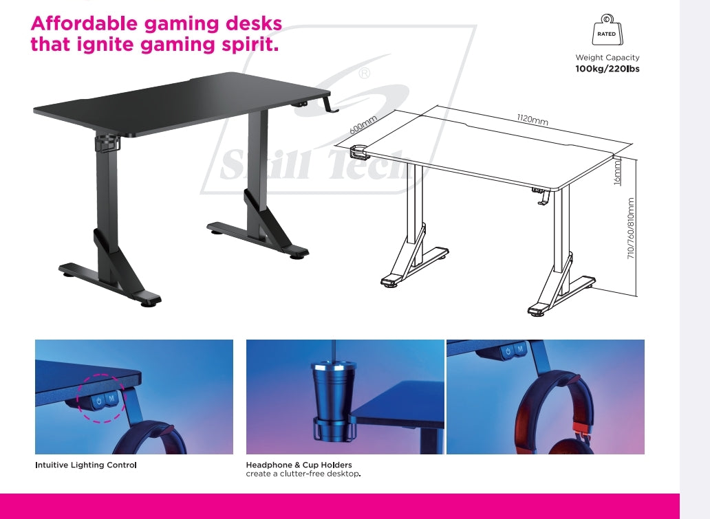 Heavy Duty Gaming Desk with RGB Ambient Lighting, Cup Holder and Headphone Hook SH-GMD11-1 Heavy Duty Gaming Desk with RGB Ambient Lighting, Cup Holder and Headphone Hook SH-GMD11-1