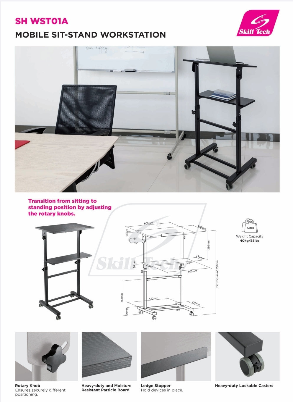 Height Adjustable Mobile Workstation With Tiltable Desktop Mount SH-WS-T01A Height Adjustable Mobile Workstation With Tiltable Desktop Mount SH-WS-T01A