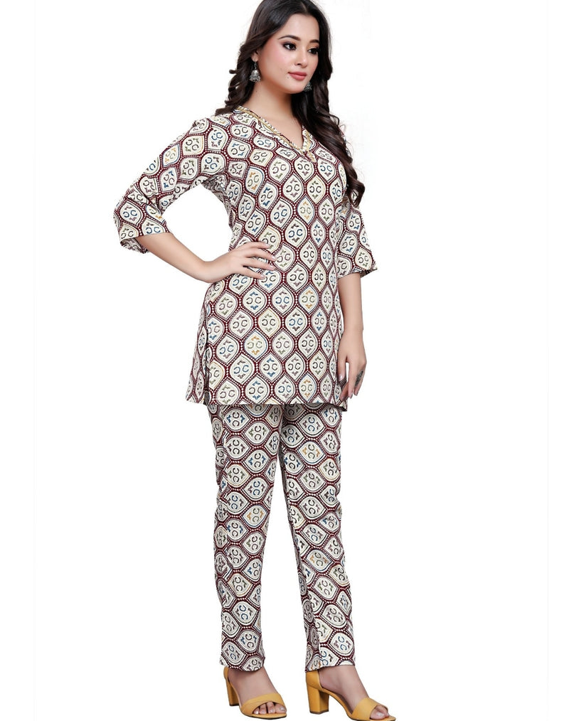 Women's Beautiful Delta Cotton Mix Fabric Printed Night suit Co-Ord Set - VKT600