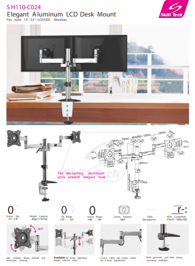 Dual Monitors Premium Articulating Monitor Mount - SH 110C024 (Fits Most 13" ~ 27") - Tuzzut.com Qatar Online Shopping