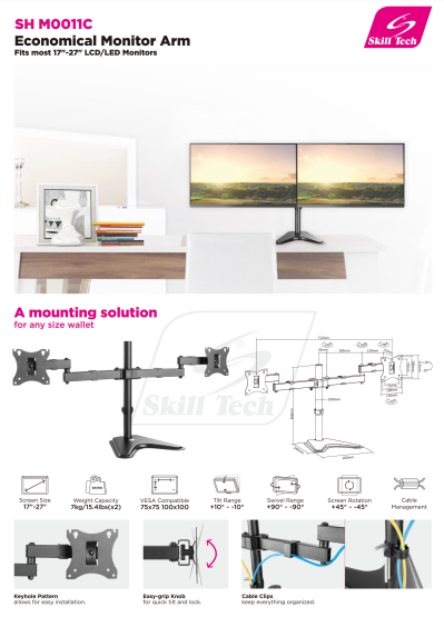 Dual-Monitor Steel Articulating Monitor Mount - SH M0011C (Fits Most 17" ~ 27") - Tuzzut.com Qatar Online Shopping