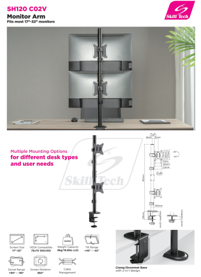 Vertical Dual-Monitor Steel Articulating Monitor Mount - SH 120 C02V (Fits Most 17" ~ 32") - Tuzzut.com Qatar Online Shopping