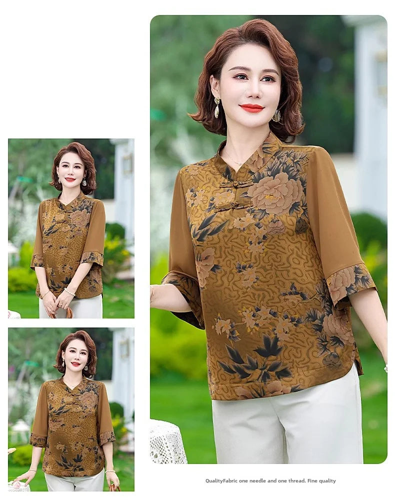 Chinese-style Women Loose Fit Summer Stylish Top S4965255 3XL Chinese-style Women Loose Fit Summer Stylish Top S4965255 3XL