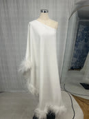 Women Thick Feathers Long Sleeves Arabic Formal Party Dress S3010217 XL - TUZZUT Qatar Online Shopping