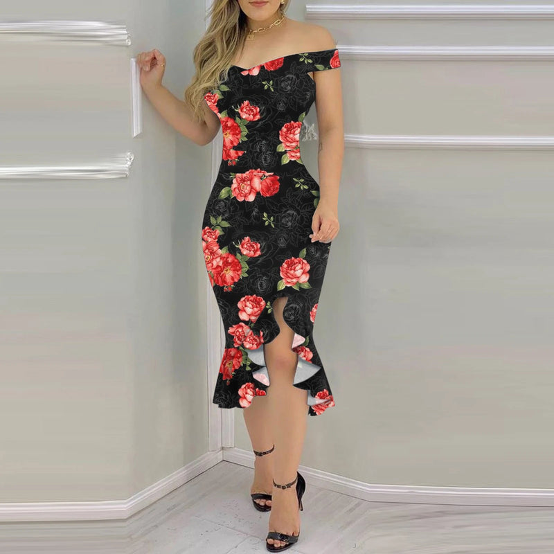 Sexy Elegant Floral Printing Dress Ladies Fashion Backless High Spilt Mermaid Women Dress Summer Evening Party Dress Mujer S4591959
