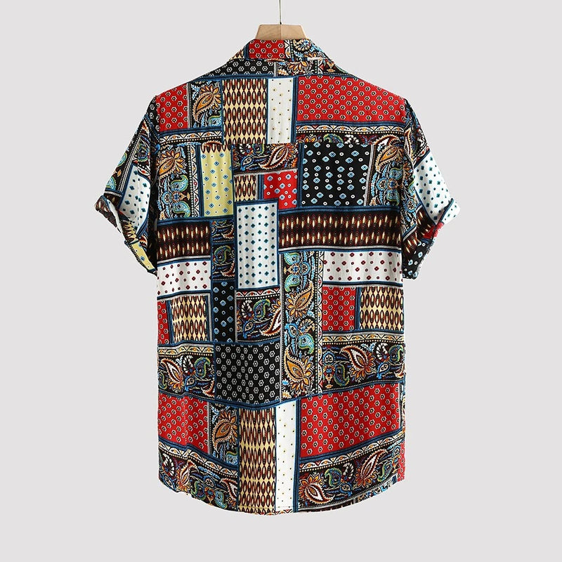 Shirts For Men Vintage Ethnic Style Printed Shirt Loose Short Sleeve Turn Down Collar Casual Shirt Daily Wearing Chemise Homme S2429469