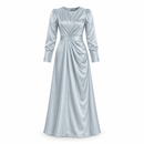 Silver-Grey Long-Sleeve Draped Maxi Dress 231132