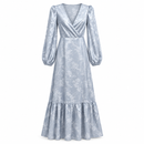 Silver Grey Floral Jacquard Long-Sleeve Maxi Dress SG1132
