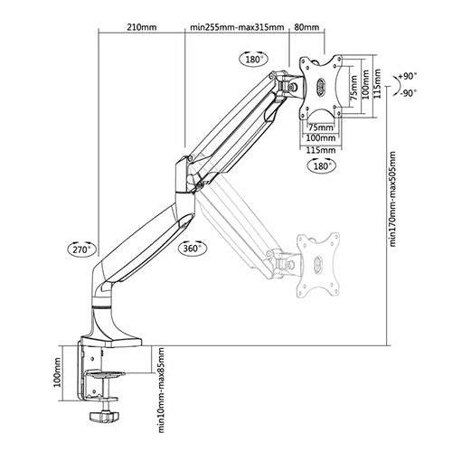 Single Monitor Gas Spring Deskmount - SH 100 C012 (Fits Most 13 Single Monitor Gas Spring Deskmount - SH 100 C012 (Fits Most 13