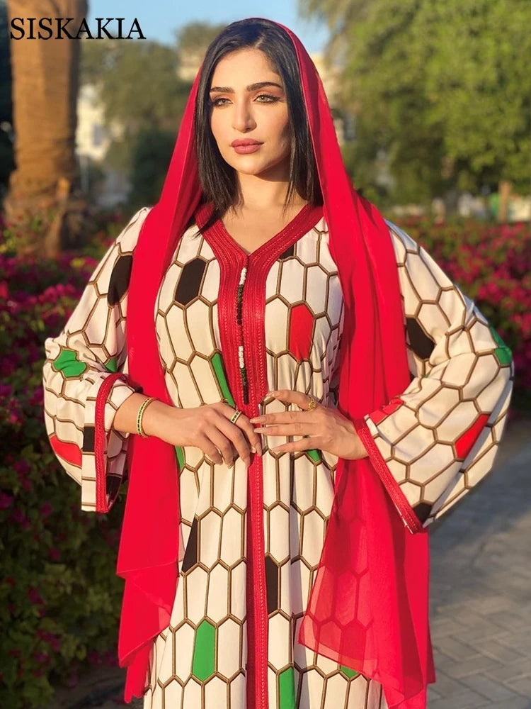 Dubai Jalabiya Fashion Plaid Print Maxi Dress For Women Moroccan Kaftan Arabic Muslim Clothes Eid Ramadan Mubarak S4777821 - Tuzzut.com Qatar Online Shopping
