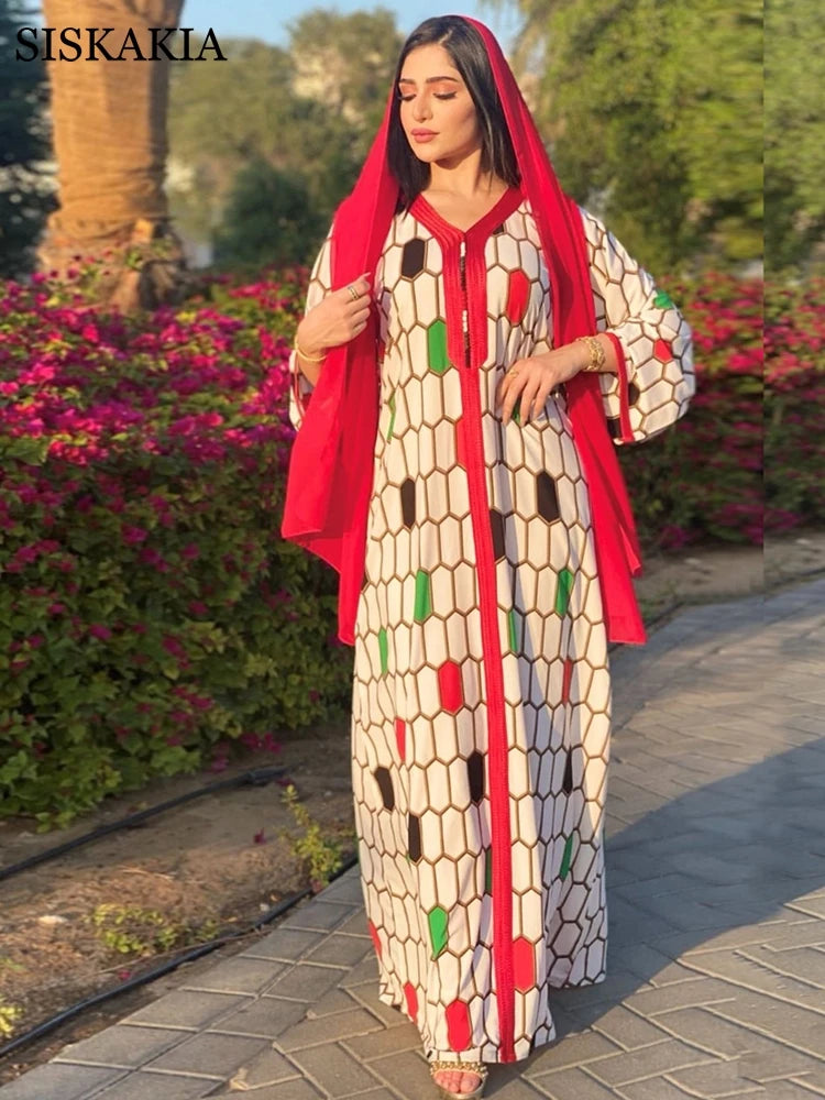 Dubai Jalabiya Fashion Plaid Print Maxi Dress For Women Moroccan Kaftan Arabic Muslim Clothes Eid Ramadan Mubarak S4777821