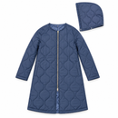 Women’s Navy Blue Quilted Long Coat with Detachable Hood 28570