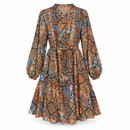 Women’s Brown & Blue Snakeskin Print Belted Dress 15879