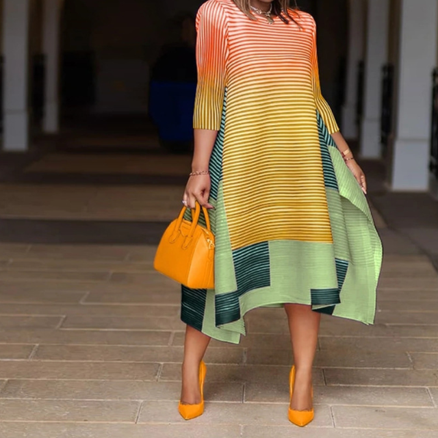 Fashion Striped Printed Half Sleeve Irregular Dress Women Dating Work Wear Spring Summer Large Size Casual Loose Midi Dress S4424018 Fashion Striped Printed Half Sleeve Irregular Dress Women Dating Work Wear Spring Summer Large Size Casual Loose Midi Dress S4424018