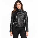Women’s Black Leather-Look Biker Jacket NS48