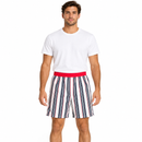 Men’s Navy, White & Red Striped Elastic-Waist Shorts 7514